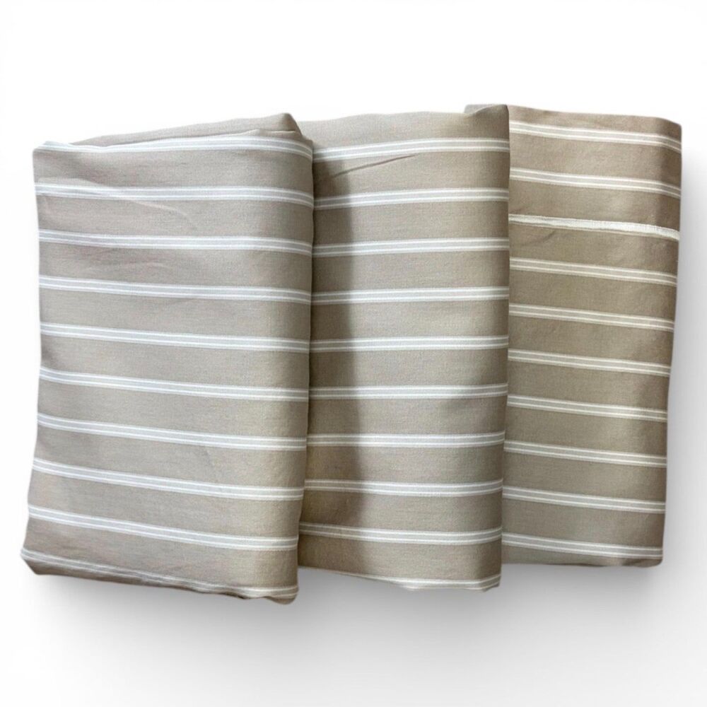 Restoration Hardware Tan Ivory Striped Italian Cotton Euro Shams Set Of 3